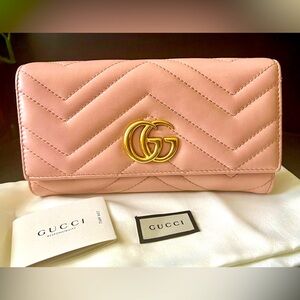 GUC Gucci GG Pink Marmont Leather Long Wallet